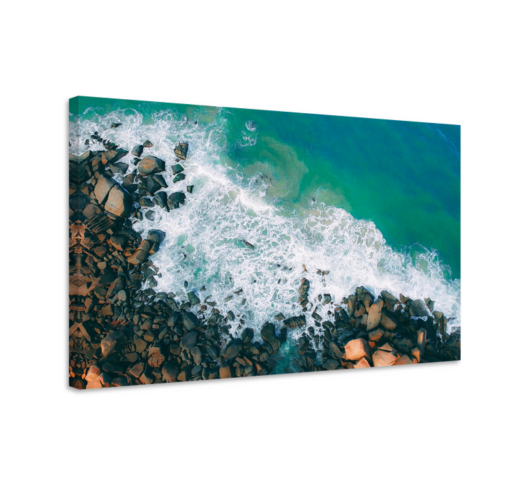 Nautical canvas art ocean waves embracing rocks - TenStickers