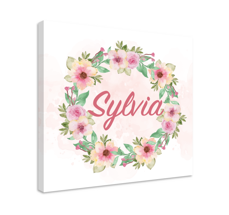 Watercolor spring flowers with name customized canvas print - TenStickers