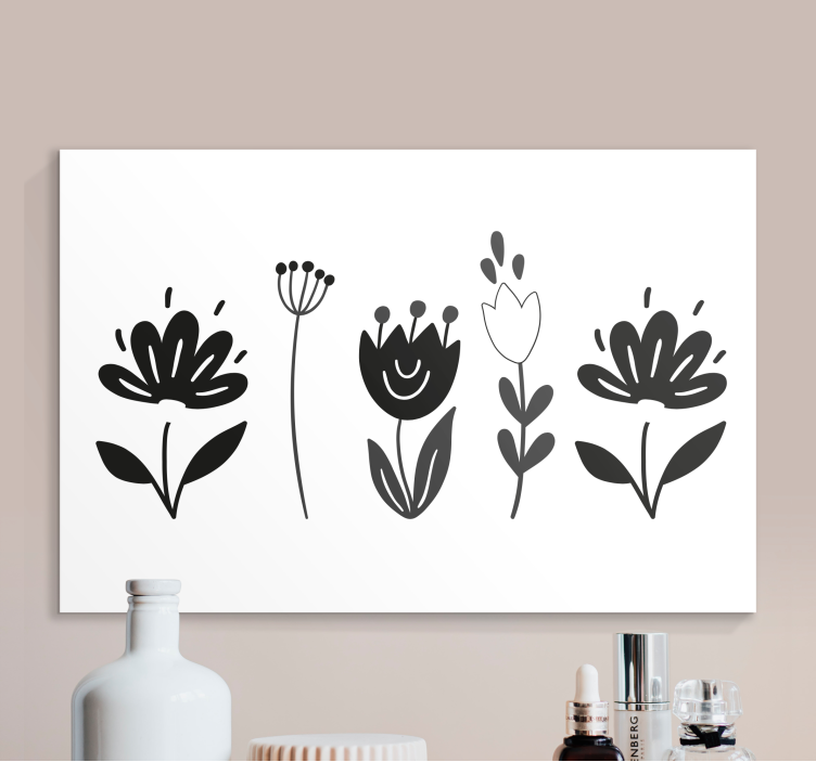 Black and white flowers flower canvas - TenStickers