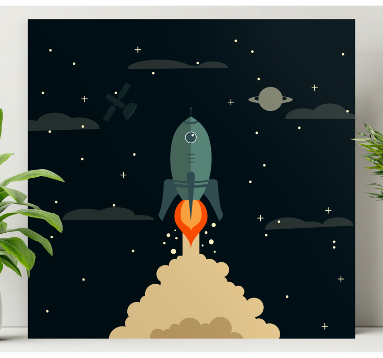Cartoon rocket launching space nursery canvas - TenStickers