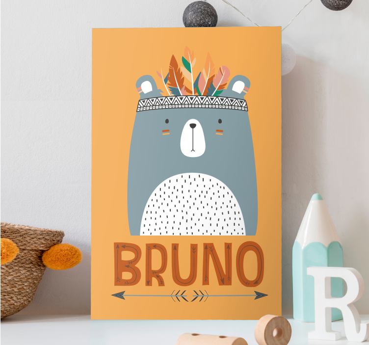 Nordic bear with name childrens wall art canvas - TenStickers