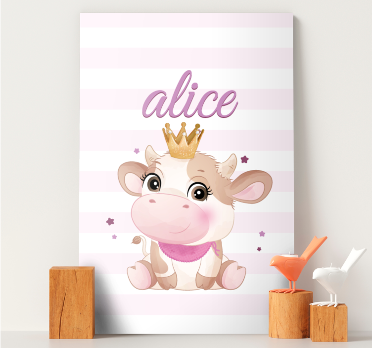 Cute cow for girl with name personalised canvas - TenStickers