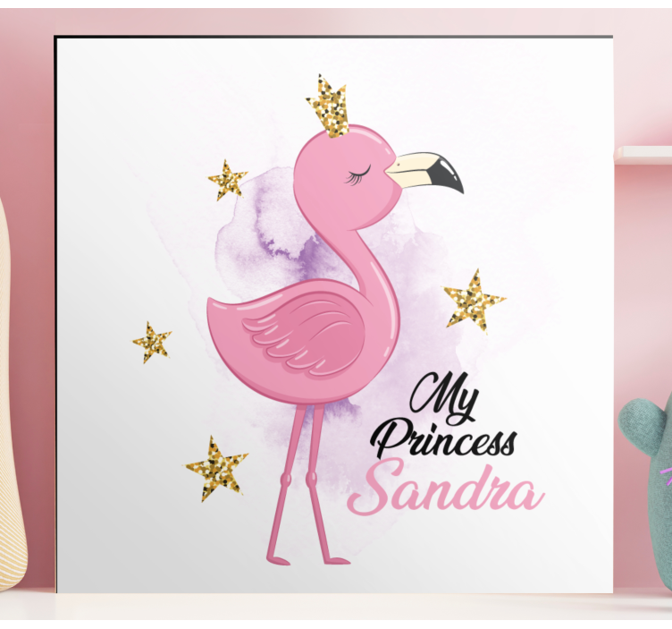 Cute flamingo princess with name canvas - TenStickers