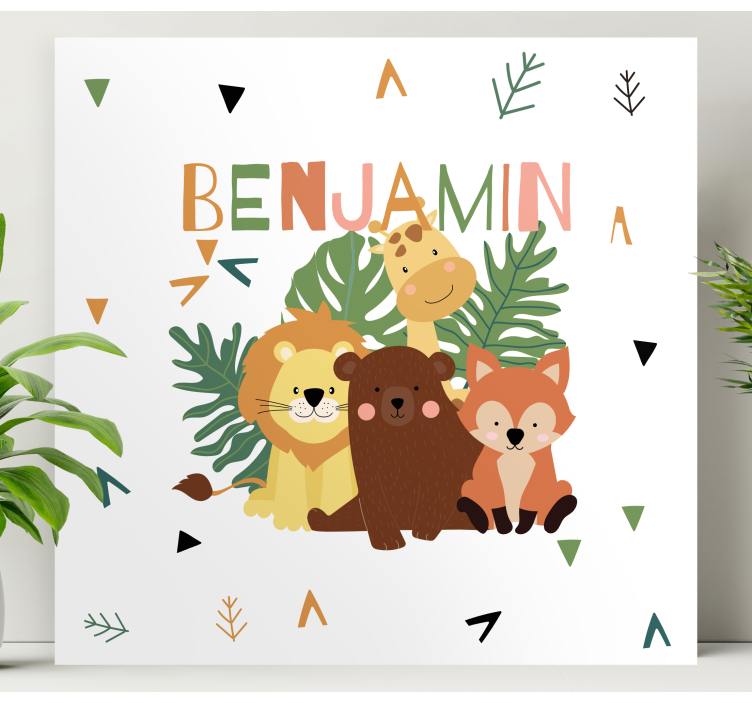 Wild animals with leaves animal canvas prints - TenStickers