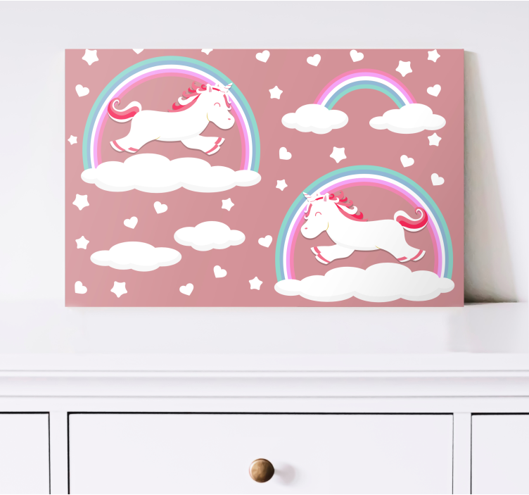 Dinosaur canvas wall art unicorns in clouds - TenStickers