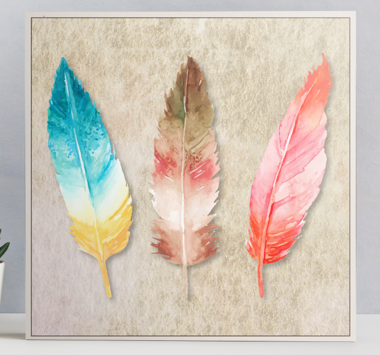 Feather canvas wall art colorful feather trio - TenStickers