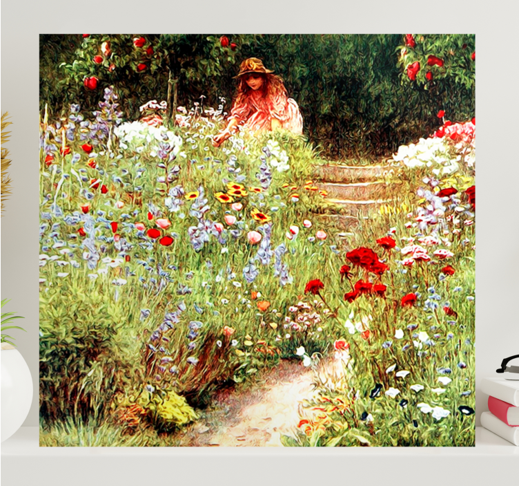 Flowers canvas girl in a floral garden - TenStickers