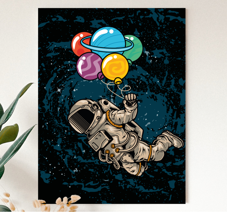 Framed gaming wall art astronaut with balloons - TenStickers