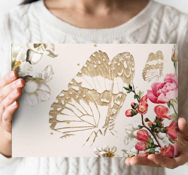 Gold butterfly blooms butterfly canvas - TenStickers