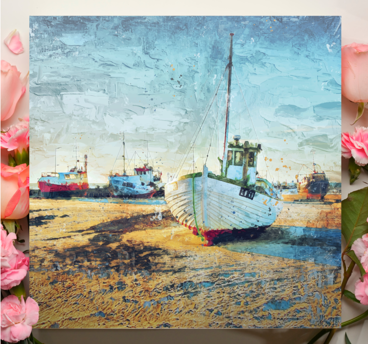Landscape canvas fishing boats at dock - TenStickers