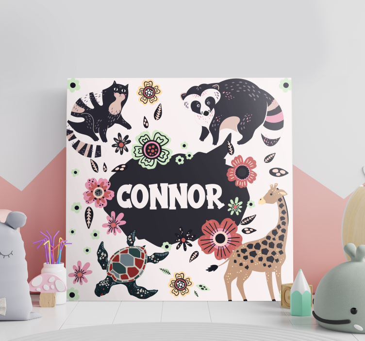 name surrounded by animals personalised canvas - TenStickers