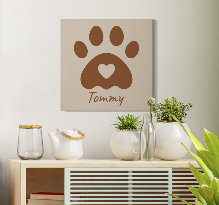 Paw with name customized canvas print - TenStickers