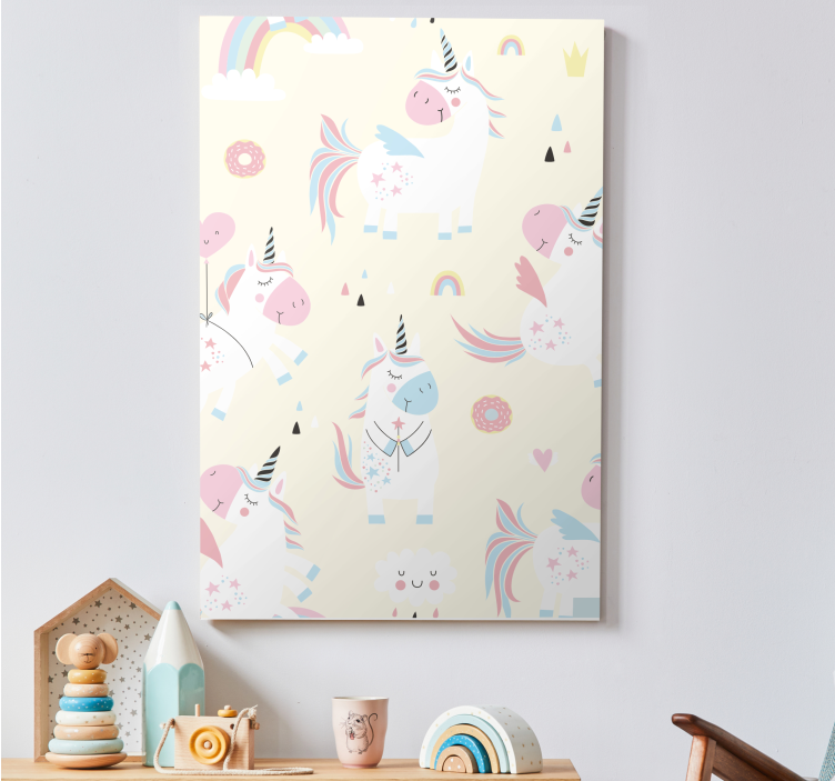 Playful Unicorns Pattern unicorn pictures framed - TenStickers