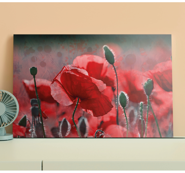 Red and green poppy field flower canvas - TenStickers