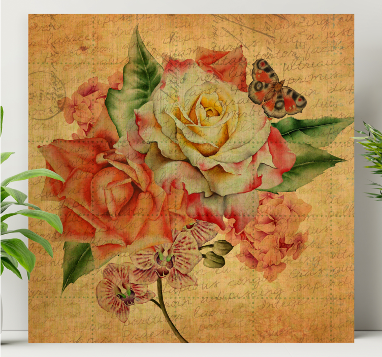 Roses and Butterfly Flowers  canvas - TenStickers