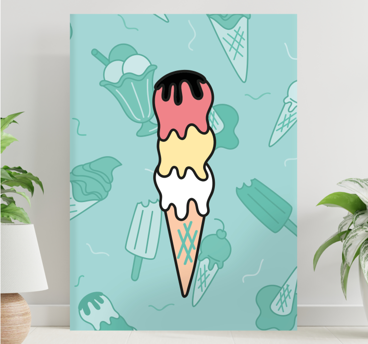 Rustic canvas wall art ice cream cone treat - TenStickers