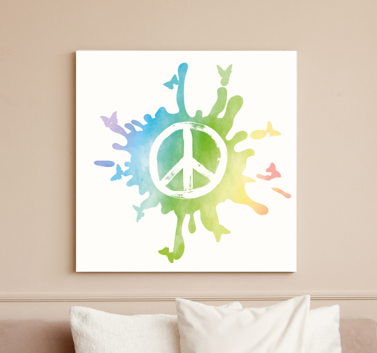Rustic canvas wall art peace symbol splash - TenStickers
