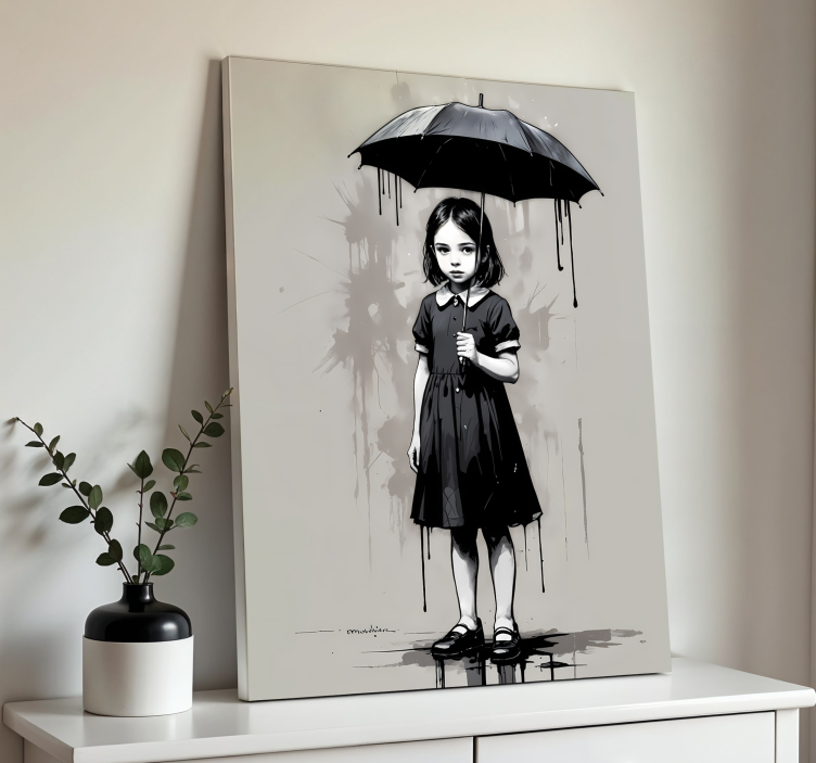 Umbrella gir black & whitel canvas art - TenStickers