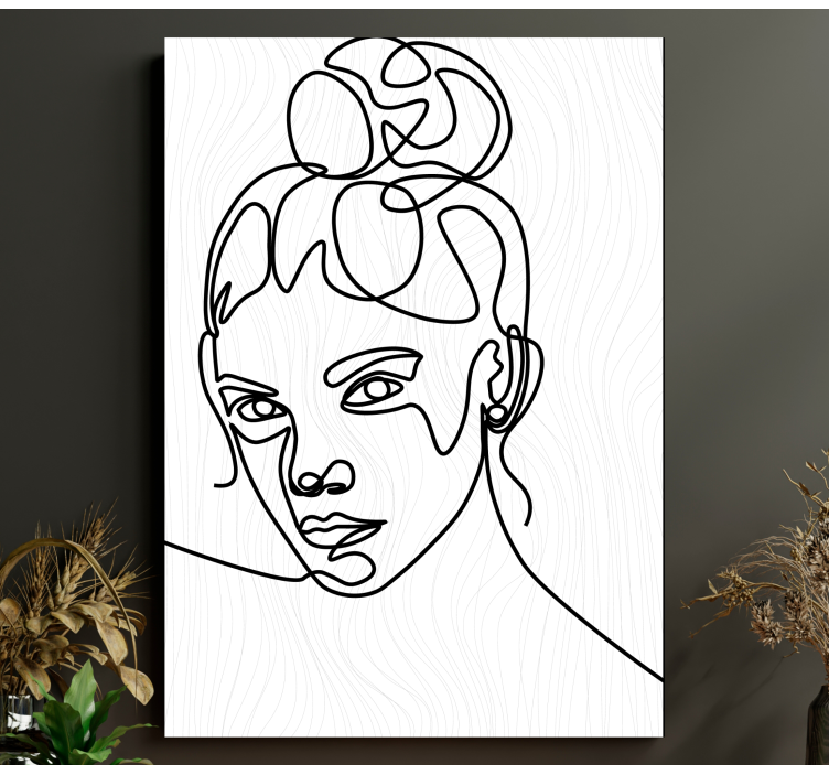 Woman face line art bedroom wall prints - TenStickers