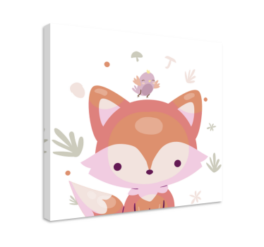 Cute baby fox cartoon pink bird wall pictures for nursery - TenStickers