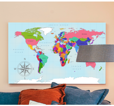 Blue world map art canvas - TenStickers