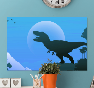 Angry T-rex roaring dinosaur framed canvas - TenStickers