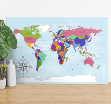 Blue world map art canvas - TenStickers