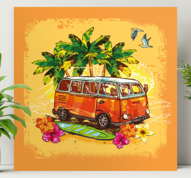 Colorful hippie caravan palm trees vintage wall prints - TenStickers