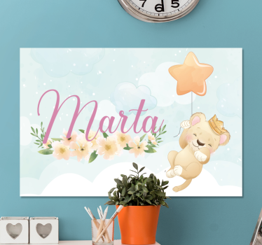 Cute lion for girl with name customisable canvas prints - TenStickers