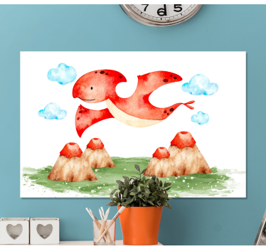 Dinosaur canvas wall art flying red creature - TenStickers