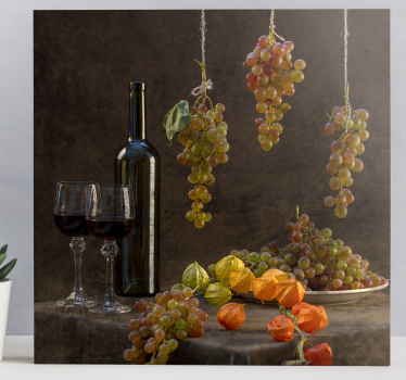 Grapes hanging and wine fruit canvas art - TenStickers