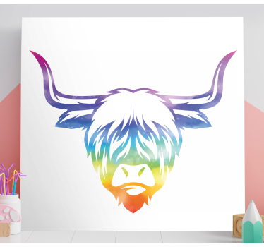 Rainbow highland cow animal canvas - TenStickers