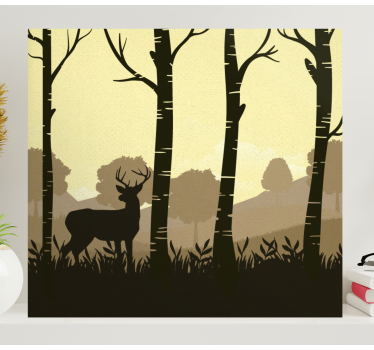 Stag canvas silhouette of stag among trees - TenStickers