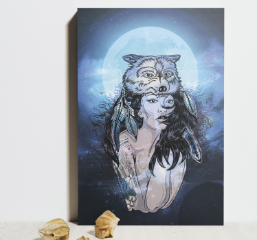Wolf moon woman vintage wall prints - TenStickers