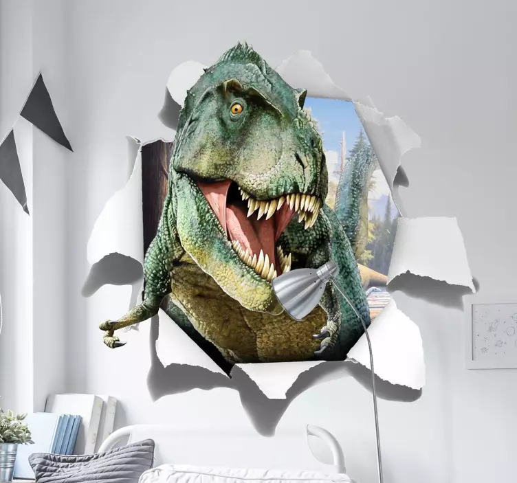 Green t-rex 3d dinosaur wall sticker - TenStickers