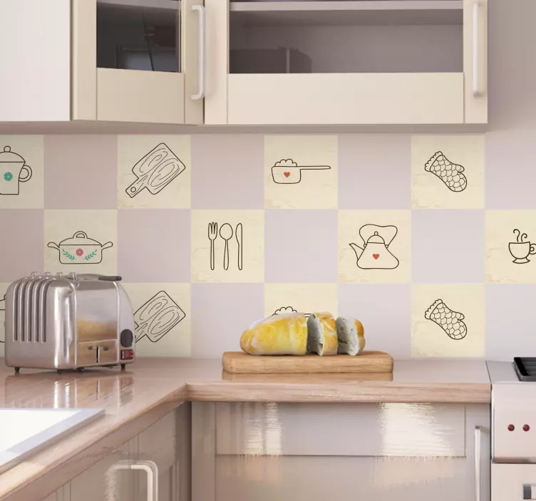 Kitchen beige items tile stickers - TenStickers