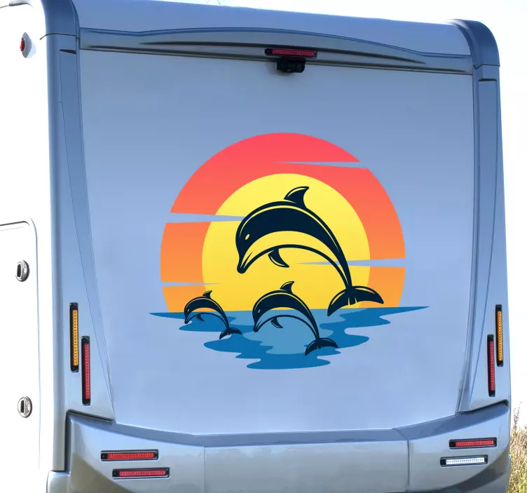 Dolphins at sunset caravan decal - TenStickers
