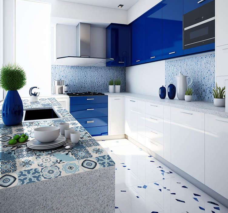 Blue tiles furniture sticker - TenStickers