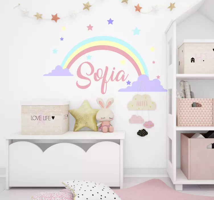 Customizable name rainbow wall sticker for kids - TenStickers