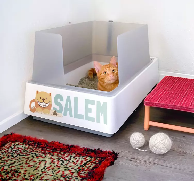 Cat litter box name sticker - TenStickers