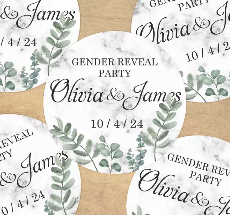 Gender reveal party marble Personalised sticker - TenStickers