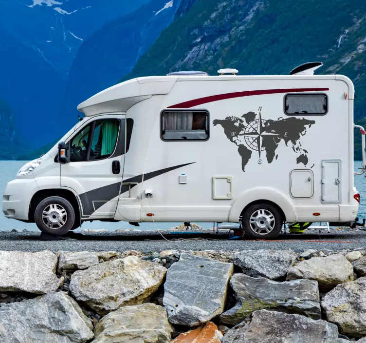 World map and compass caravan decal - TenStickers