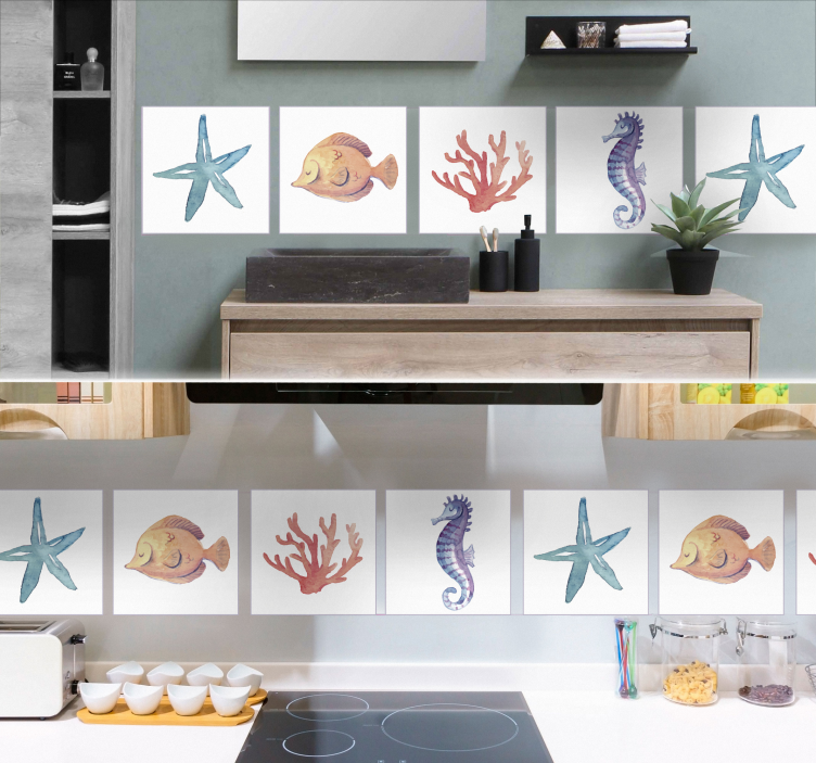 Marine seashell animals tile sticker - TenStickers