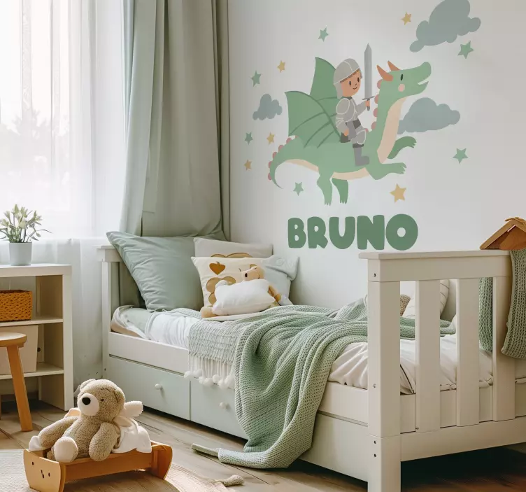 Little knight on a dragon illustration sticker - TenStickers