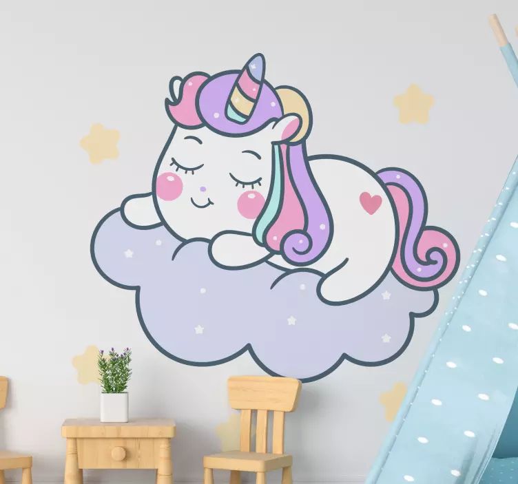 Adorable slumbering unicorn wall sticker for kids - TenStickers