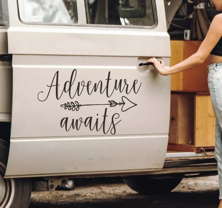 Adventure awaits caravan text sticker - TenStickers