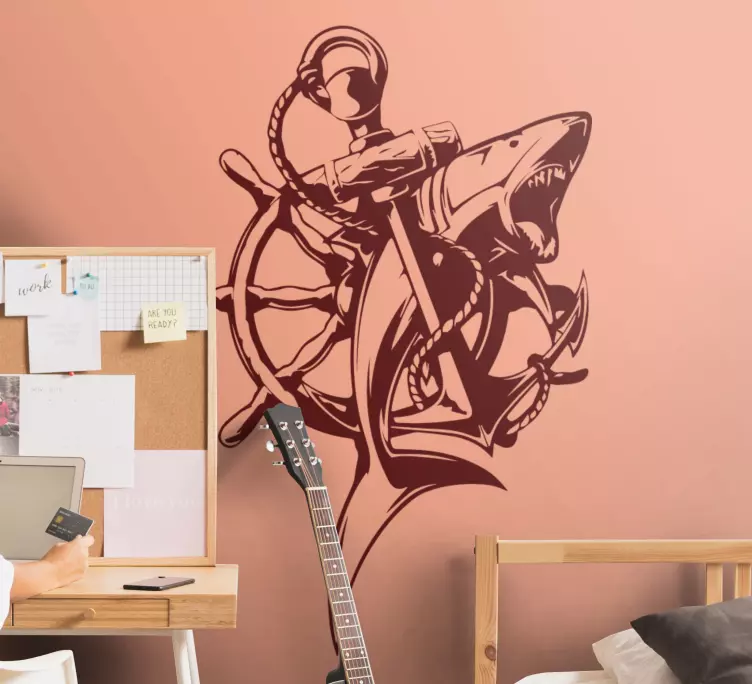 Anchor with a shark  marine wall sticker - TenStickers