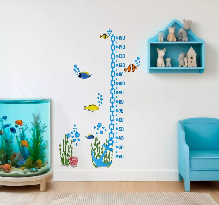 Anchor with fish height chart wall sticker - TenStickers