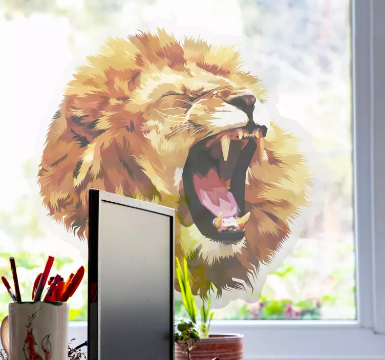 Animal wall sticker lion yawning head - TenStickers