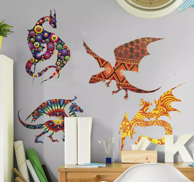 Artistic Dragons Animal Wall Sticker - TenStickers